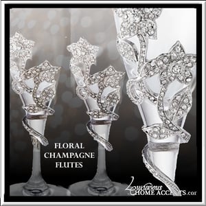 Image of Silver Champagne Flutes Wine Goblets and Cake Set Floral