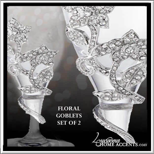 Image of Silver Wine Goblets Floral