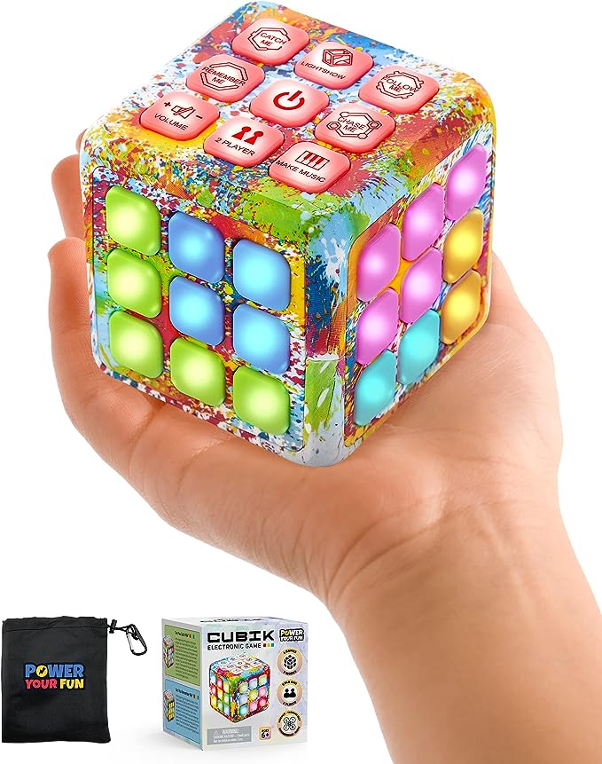 Power Your Fun Cubik LED Flashing Cube Memory Game - Electronic Handheld Game