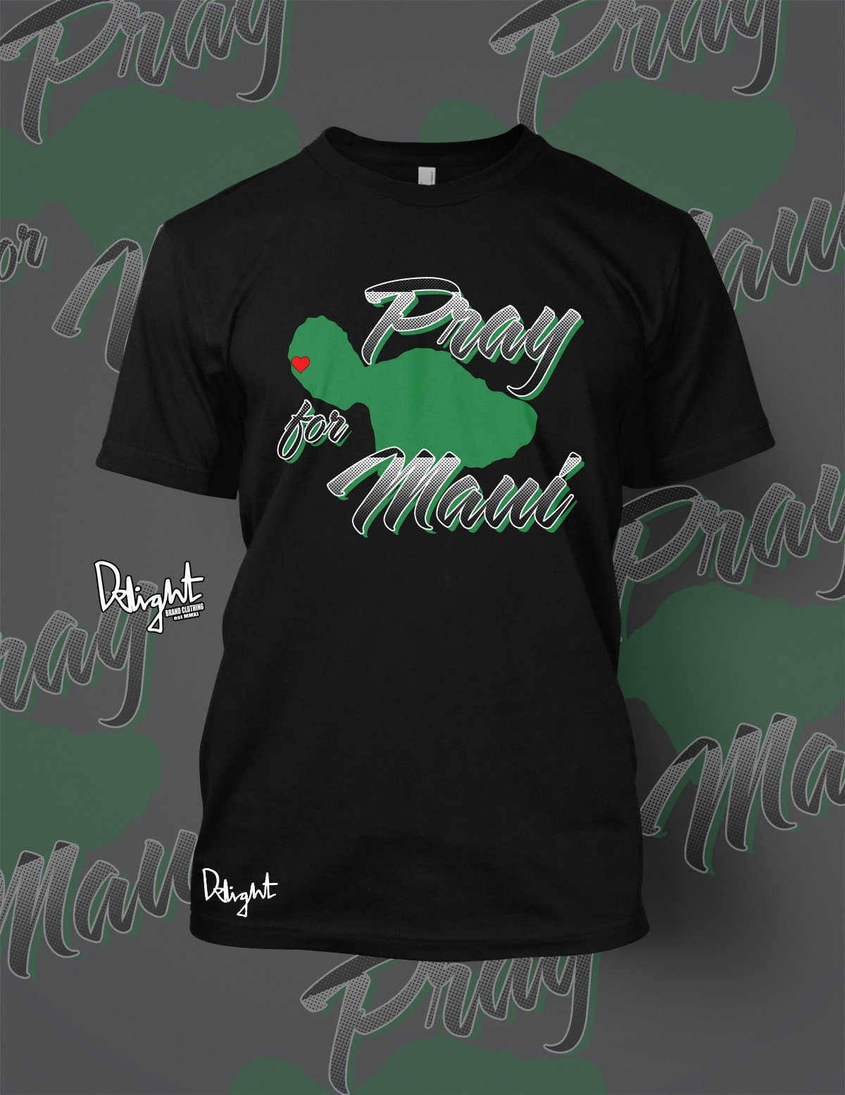 Pray for Maui Cotton T-shirt (Black/Green Combo)