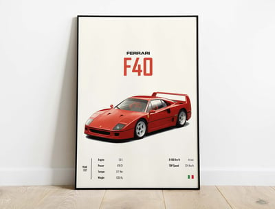 Ferrari F40 - Super Car Poster Print | Architeg Prints