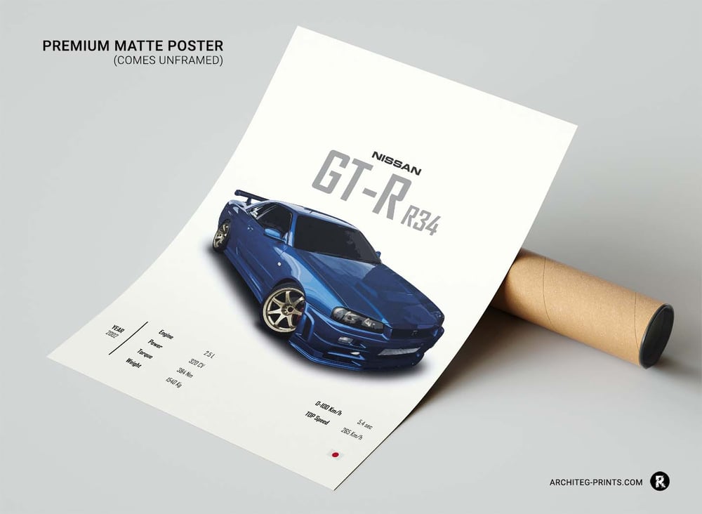 R34 Nissan Skyline GT-R - Sports Car Poster Print