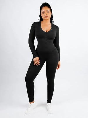 Deep V-neck High Stretchy Seamless Tummy Control Jumpsuit