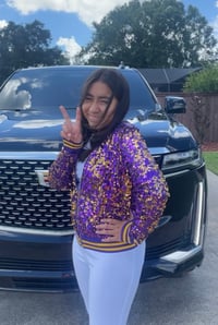 Image 2 of  Purple & Gold Sequin Bomber Jacket