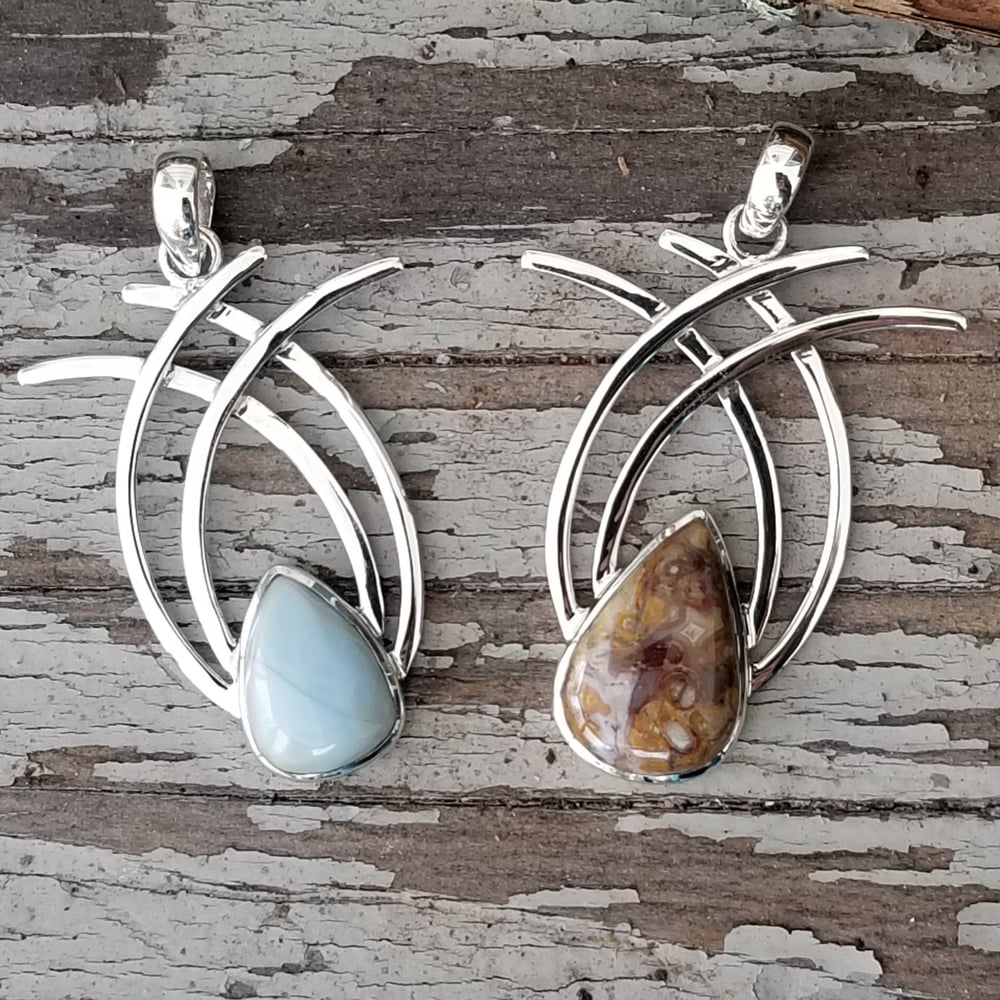 Image of Wings - Gray Larimar Pendant in Sterling Silver