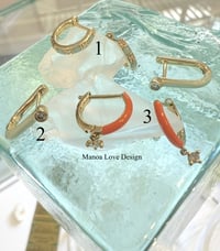 Image 1 of 14k enamel & diamond hoop earrings(turquoise, orange)