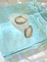 Image 2 of 14k enamel & diamond hoop earrings(turquoise, orange)