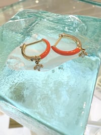 Image 3 of 14k enamel & diamond hoop earrings(turquoise, orange)