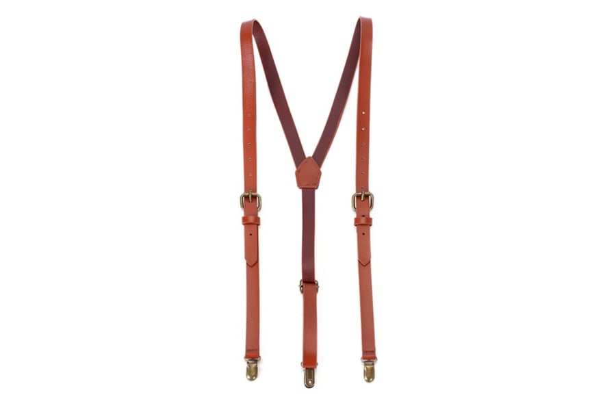 Image of Genuine Leather Suspenders / Groomsmen Wedding Suspenders in Brown 0194