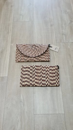 Image of Envelope Clutch. Natural and Chocolate Multi. By Holiday Trading & co