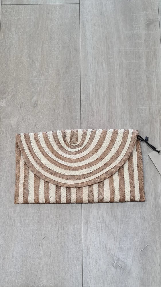 Image of Envelope Clutch. Natural and Toffee Stripe. By Holiday Trading and Co.