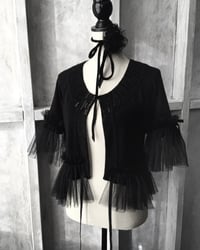 Image 2 of Jet Black Whimsical Regency Circus Style Bead Encrusted Tulle Frilled Cardigan 