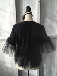 Image 4 of Jet Black Whimsical Regency Circus Style Bead Encrusted Tulle Frilled Cardigan 
