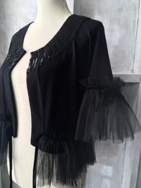 Image 1 of Jet Black Whimsical Regency Circus Style Bead Encrusted Tulle Frilled Cardigan 