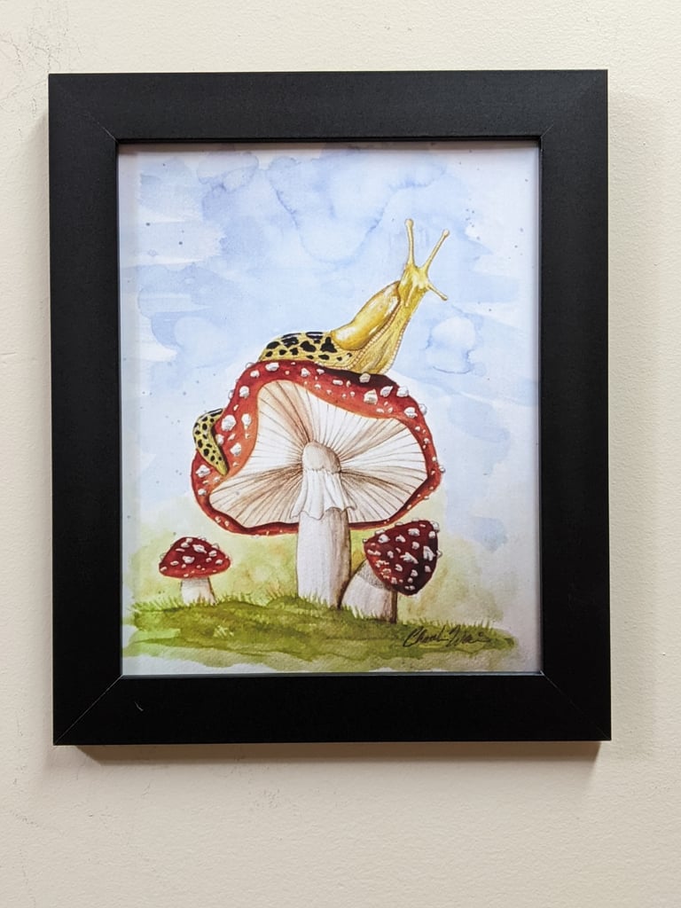 8 X10 Print of a Banana Slug on an Amanita Image 3