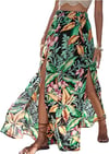 Women's Tropical Print Split Thigh High Waist Flowy Long Maxi Skirt