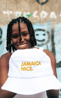 Image of Velour White Jamaica Nice. Bucket Hat