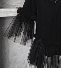 Image 5 of Jet Black Whimsical Regency Circus Style Bead Encrusted Tulle Frilled Cardigan 