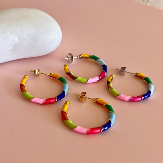 Image of Big Enamel Multicolour Stripey Hoops