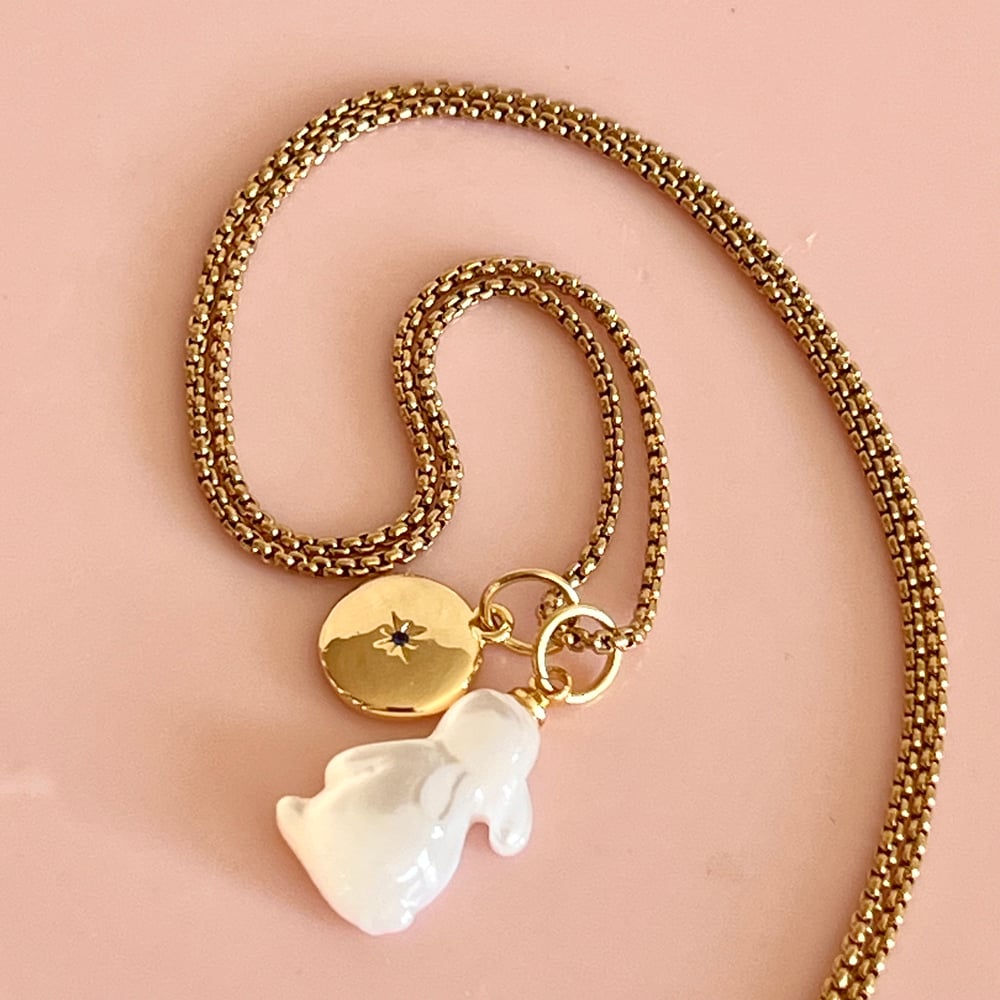 Image of Shell Bunny and Circle Charm Necklace