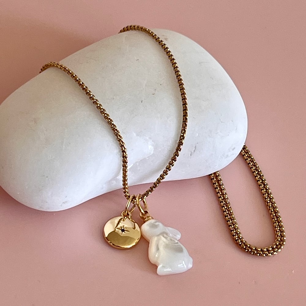 Image of Shell Bunny and Circle Charm Necklace