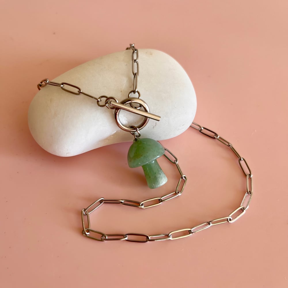 Image of Paperclip chain with Green Aventurine Mushroom