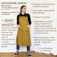 Image 2 of Zero Waste, One-of-a-kind Apron, Ochre Denim Patchwork. For Artists, Makers & Gardeners No16:6