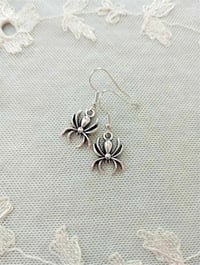 Image 1 of Silver Black Widow Spider Charm Earrings