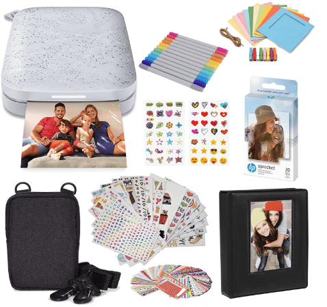 Image of HP Sprocket Portable 2x3 Instant Photo Printer (Luna Pearl) Starter Bundle