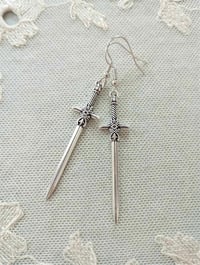 Image 1 of Silver Medieval Sword Charm Earrings