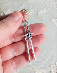 Image 2 of Silver Medieval Sword Charm Earrings
