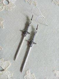 Image 4 of Silver Medieval Sword Charm Earrings