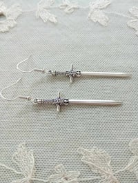 Image 3 of Silver Medieval Sword Charm Earrings