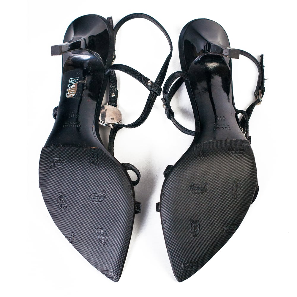 Image of Gucci Britt Logo Strappy Black High Heels