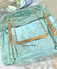 Image 1 of 14k solid gold simple scroll Hawaiian bar necklace & earrings 