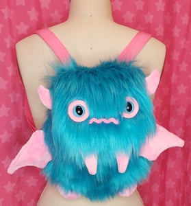 Image of Bubbleyum the Blue and Pink Floof Monster Friend BACKPACK/Messenger Bag