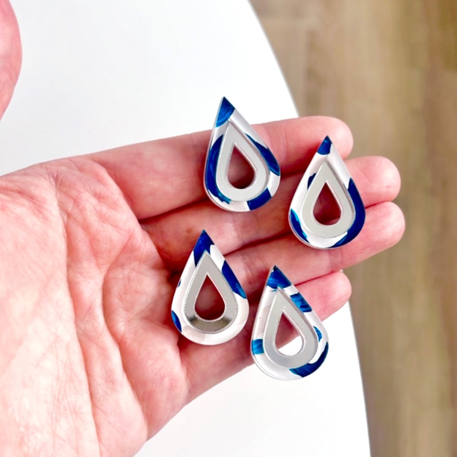 Image of Navy Sand (hand-painted) Teardrop Studs
