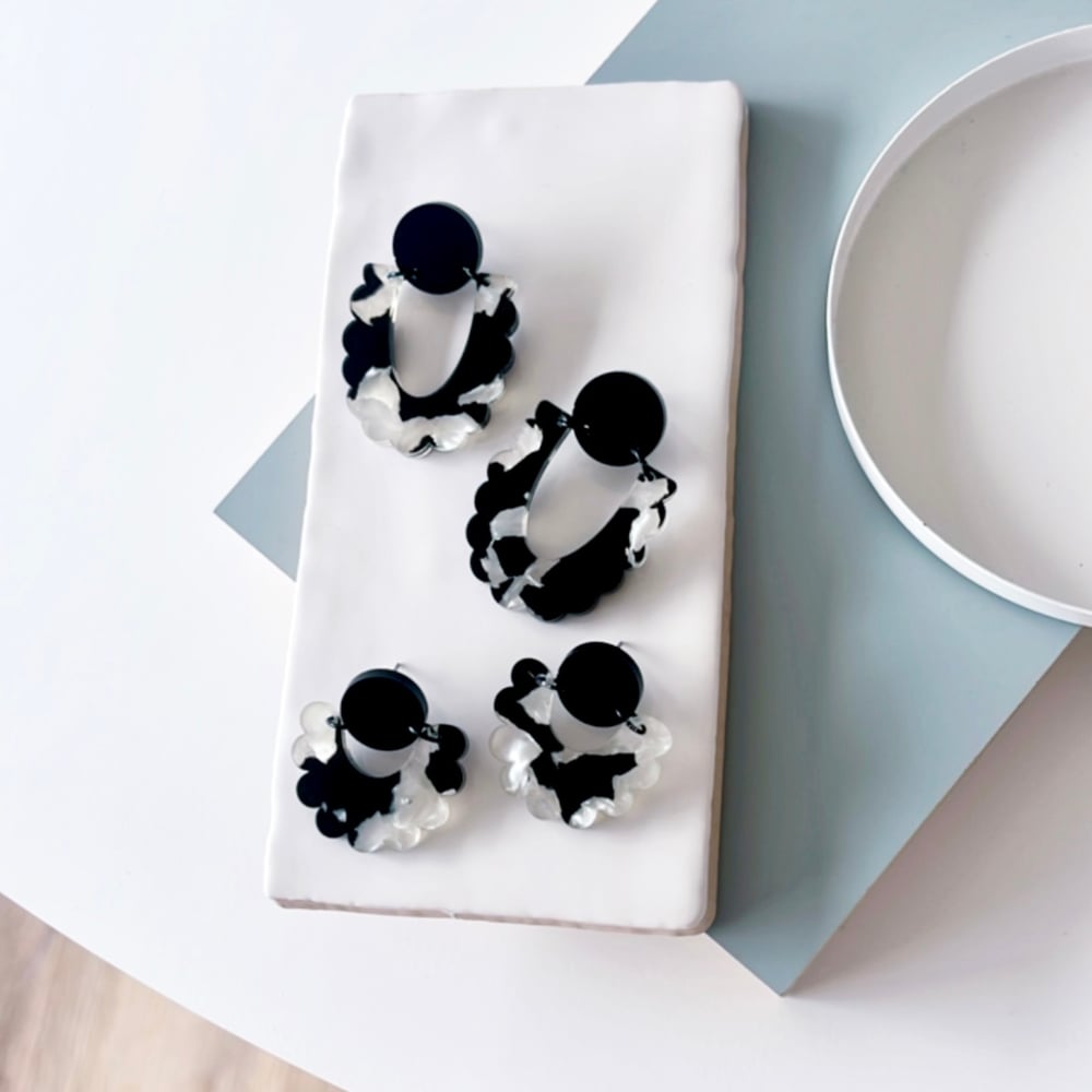 Image of SALE ~ Monochrome Scallop Shaped Dangles