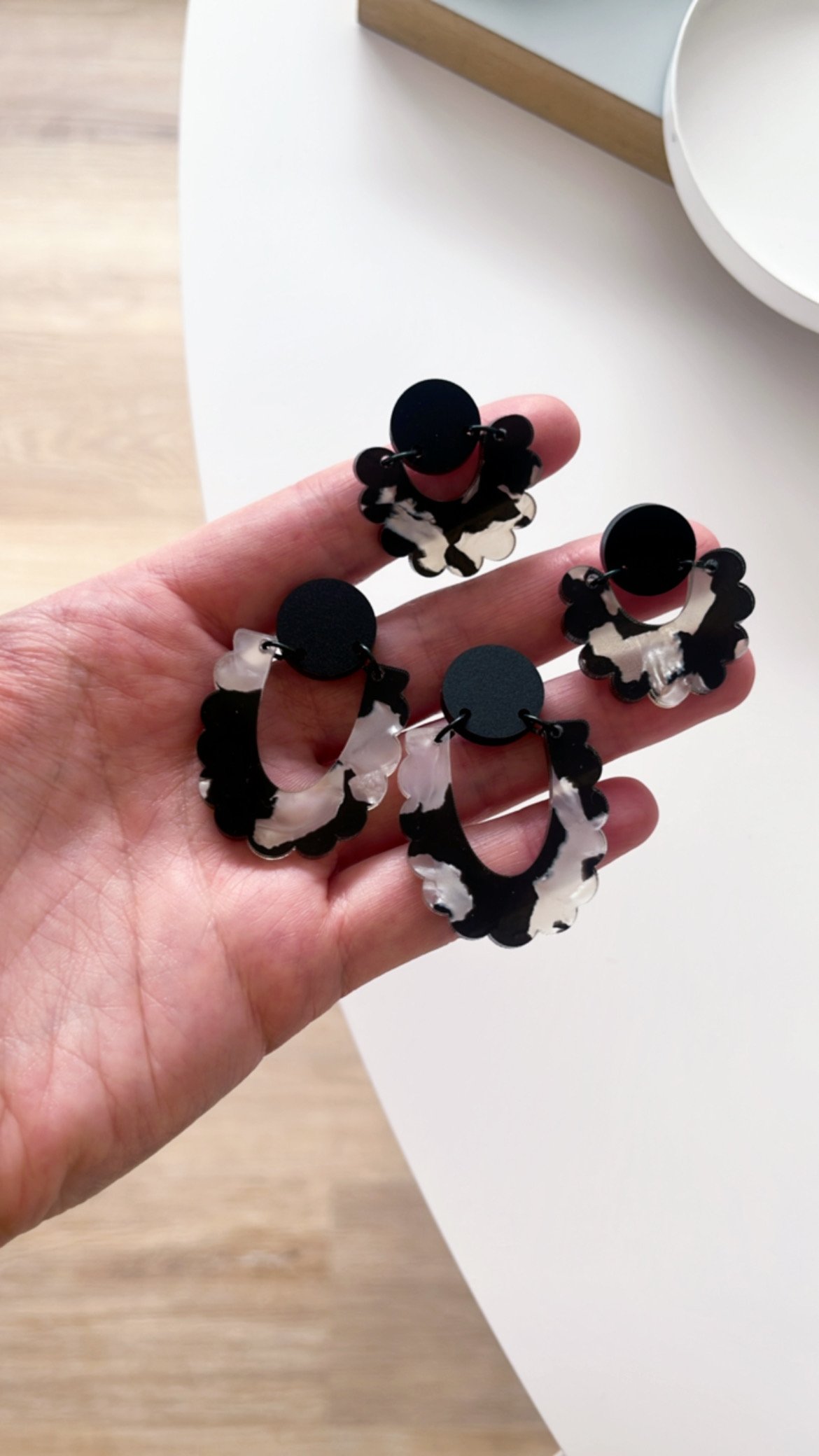 Image of SALE ~ Monochrome Scallop Shaped Dangles