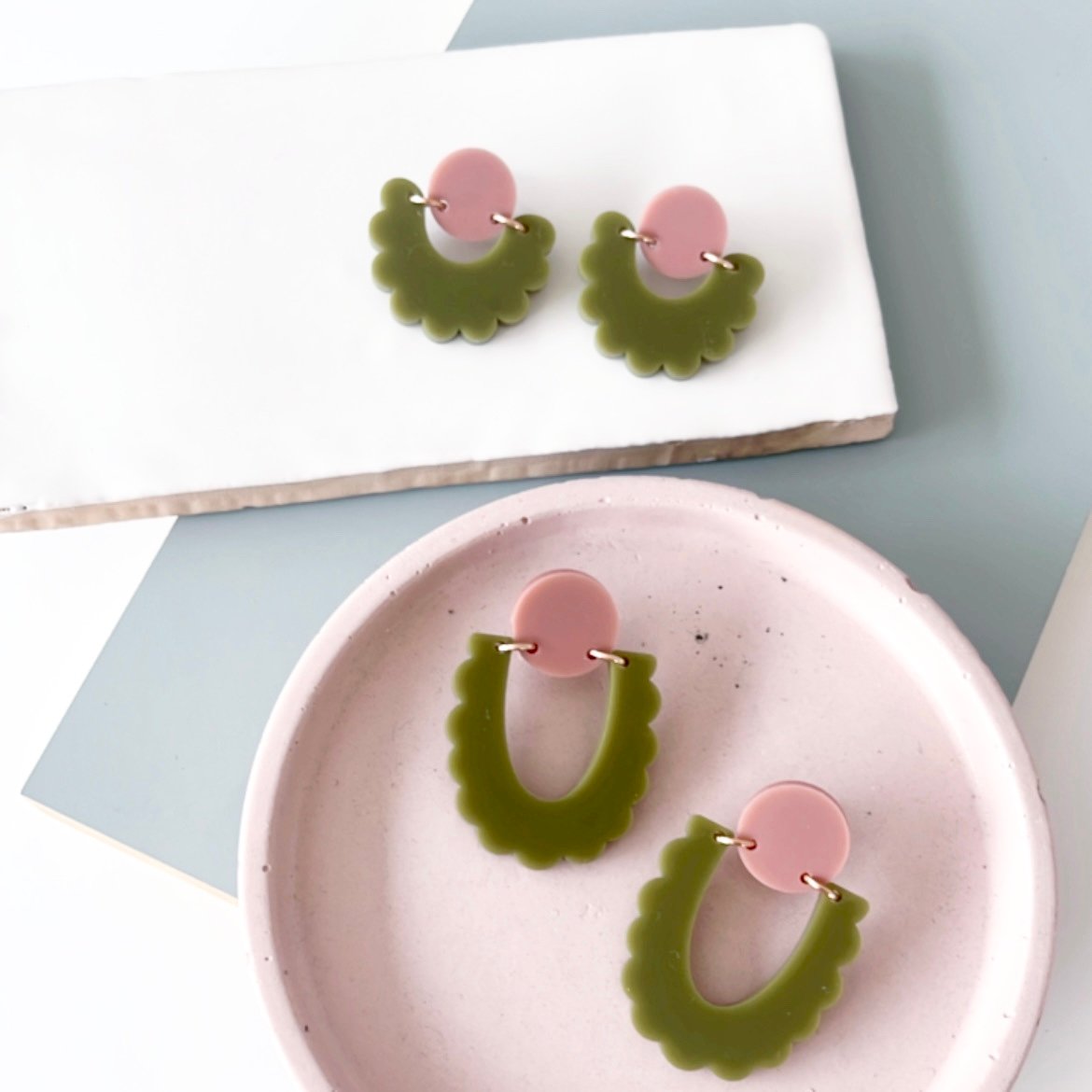 Image of Blush + Olive Scallop Shaped Dangles