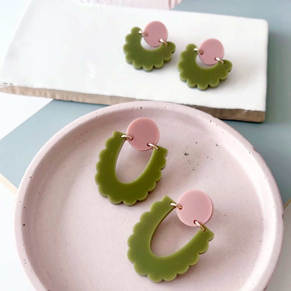 Image of Blush + Olive Scallop Shaped Dangles