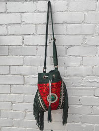 Image 2 of Evie Bag -dark green with red detail's 