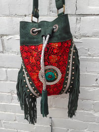 Image 1 of Evie Bag -dark green with red detail's 
