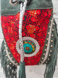Image 5 of Evie Bag -dark green with red detail's 