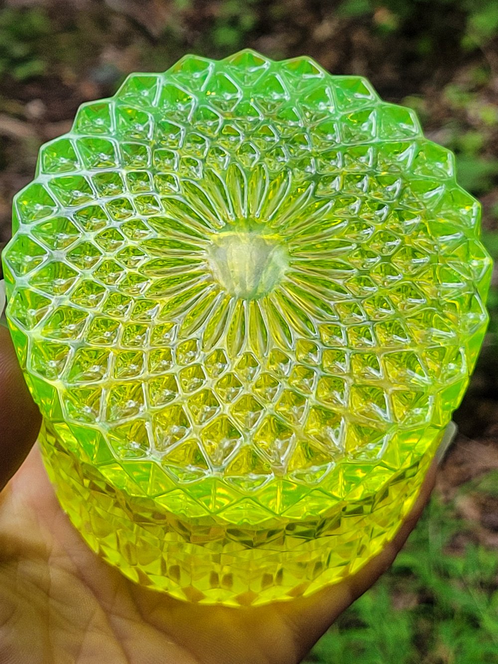 Image of Vaseline Glass Inspired Diamond Cut Jar