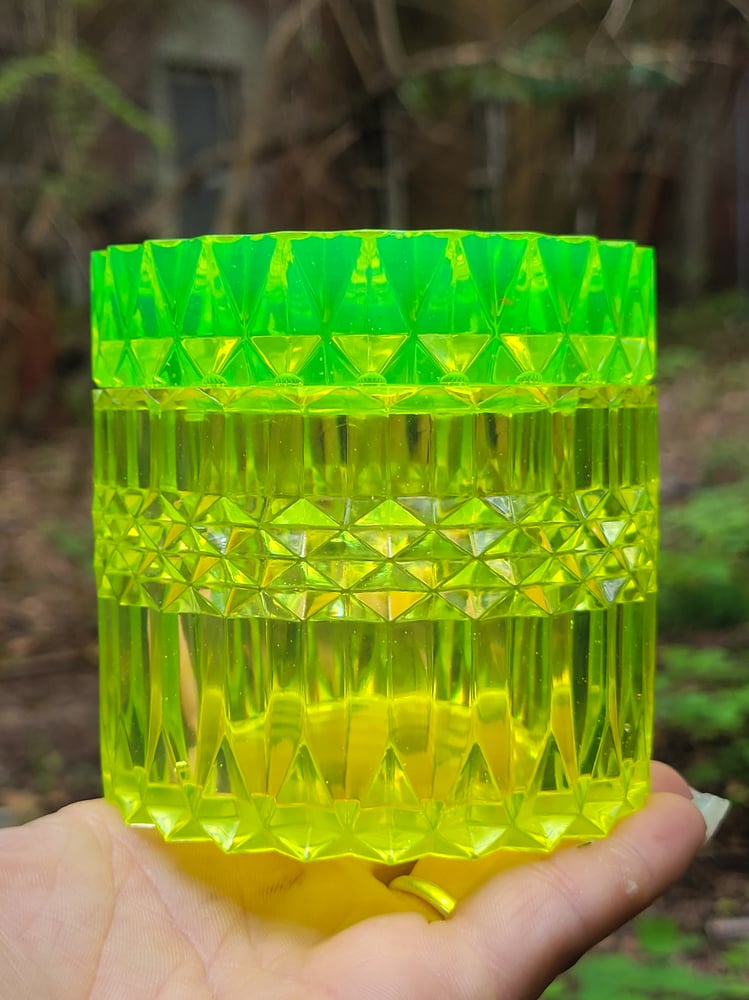 Image of Vaseline Glass Inspired Diamond Cut Jar