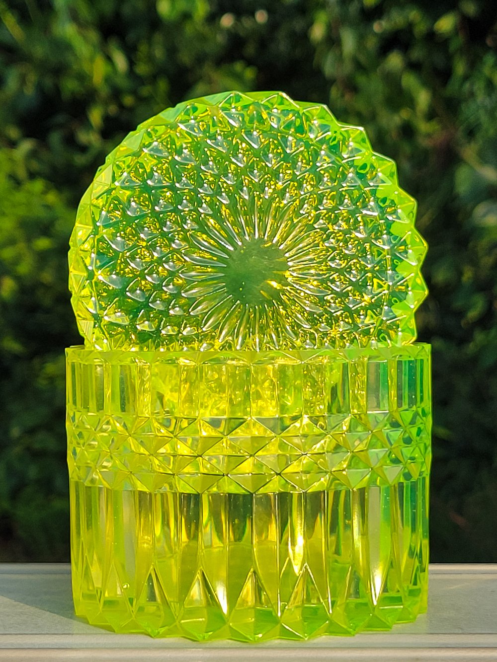 Image of Vaseline Glass Inspired Diamond Cut Jar