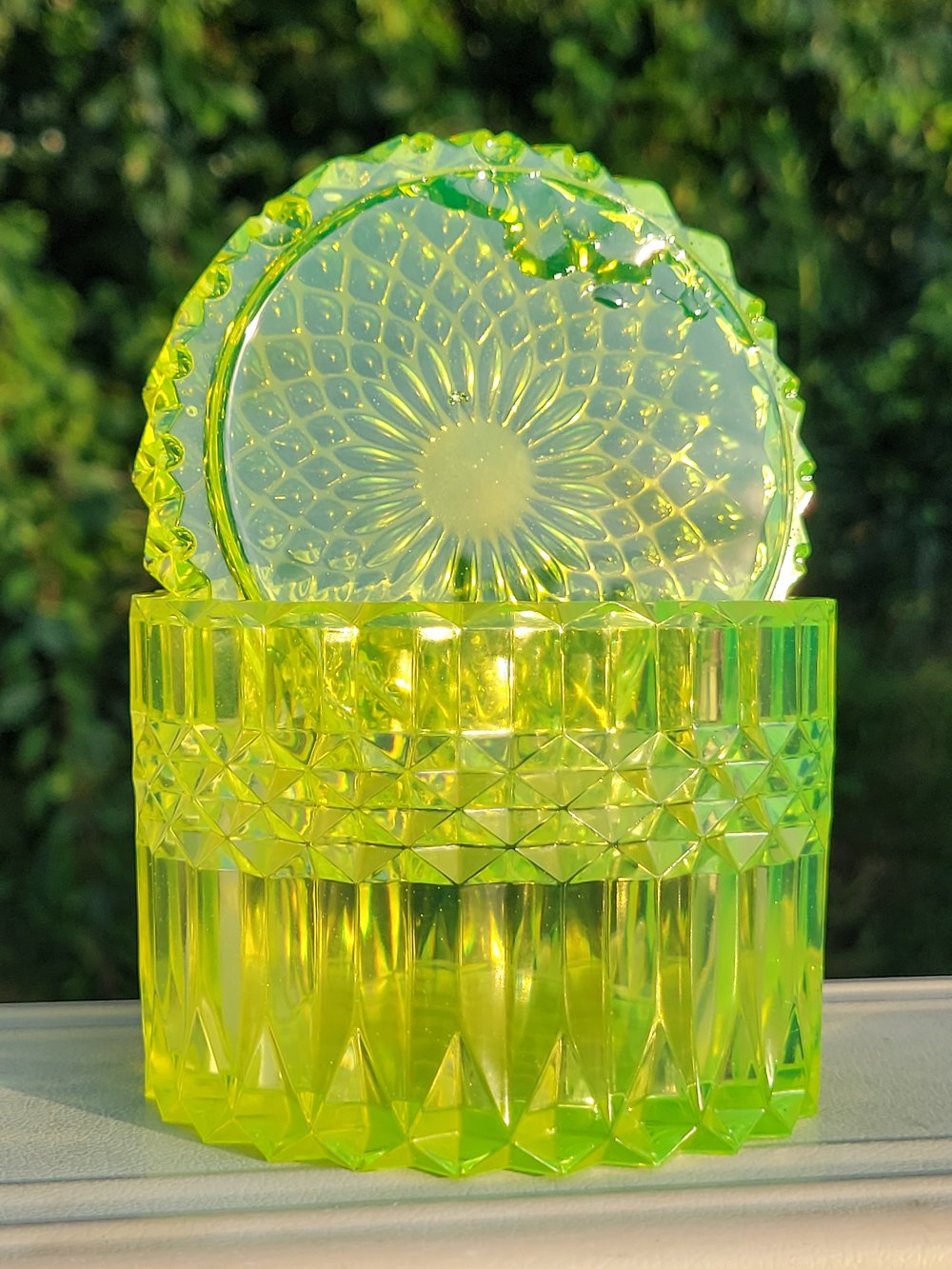 Image of Vaseline Glass Inspired Diamond Cut Jar