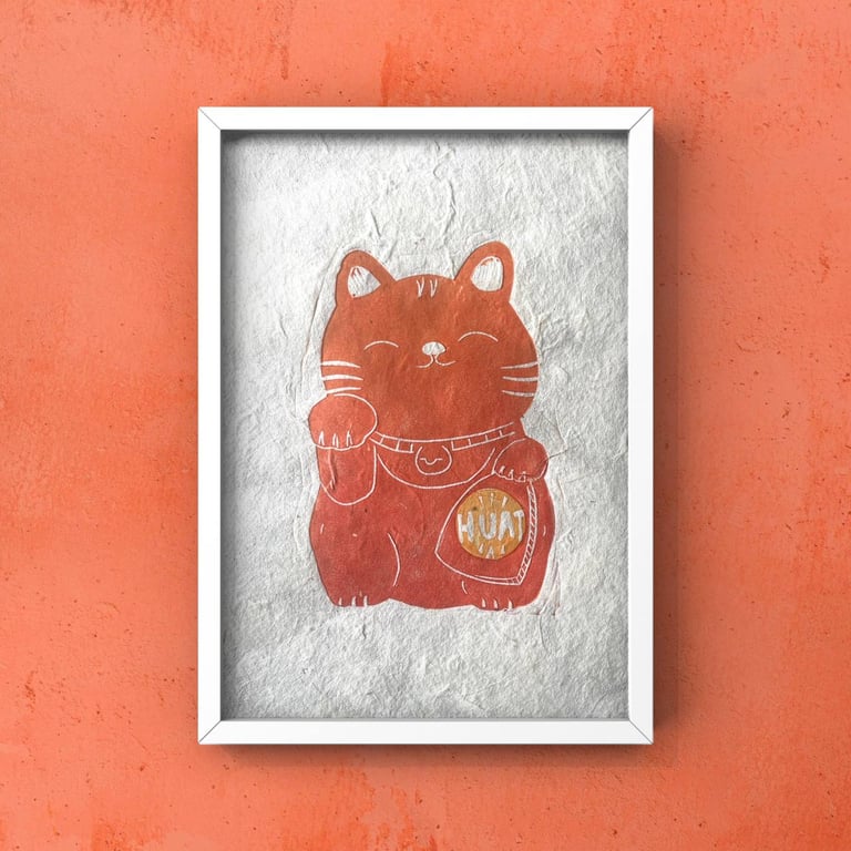 Fortune Kitty (Handmade relief print) Image 2