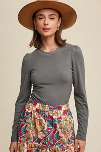 Image 1 of Rib Fitted Long Sleeve Knit Top 